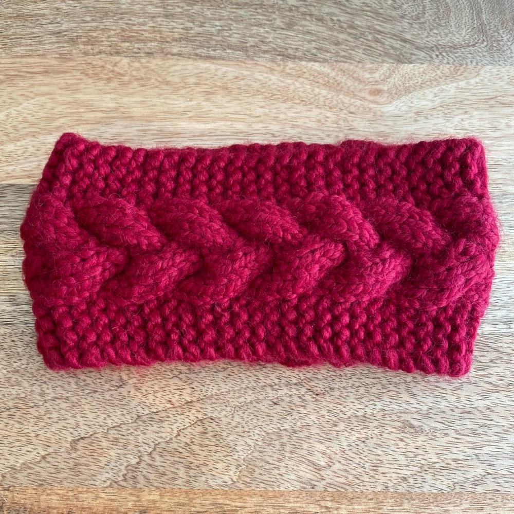 Red Cable Knit Cold Weather Headband